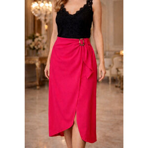 J.O.A. Just One Answer Wrap Skirt Womens Large Pink Buckle Straight NWOT New